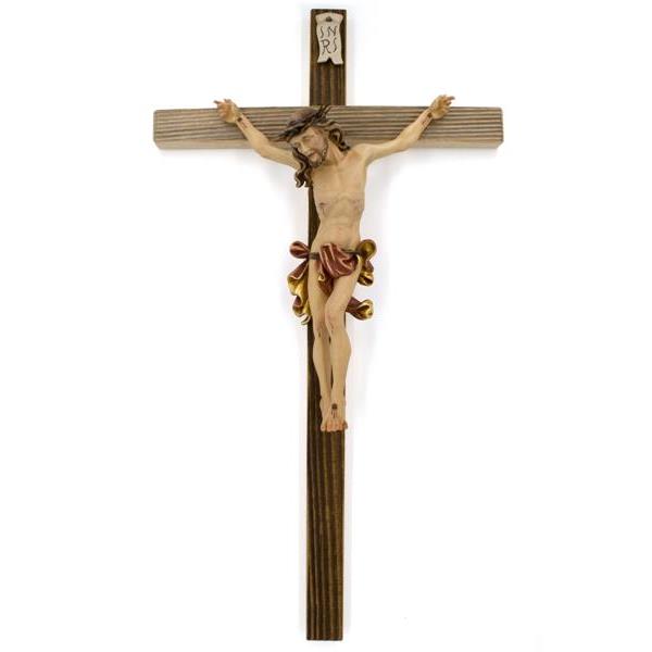 Crocefisso con spine su croce in legno antico - colorato