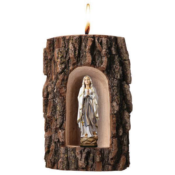 Madonna di Lourdes in grotta olmo con candela - colorato