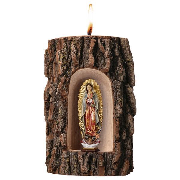Madonna di Guadalupe in grotta olmo con candela - colorato