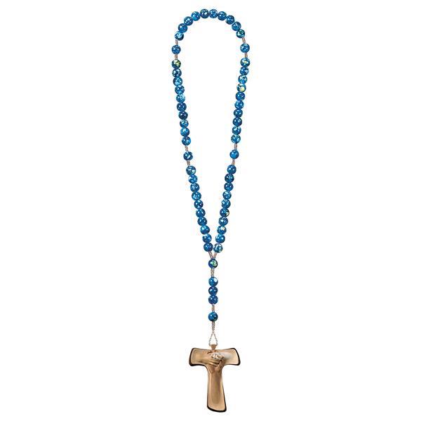 Rosario Exclusive Marmorizzato Blu con Croce della pace Tau - brunito in più tinte