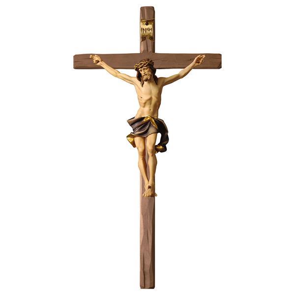 Crocifisso Nazareno - Croce diritta - Legno di tiglio scolpito - colorato blu