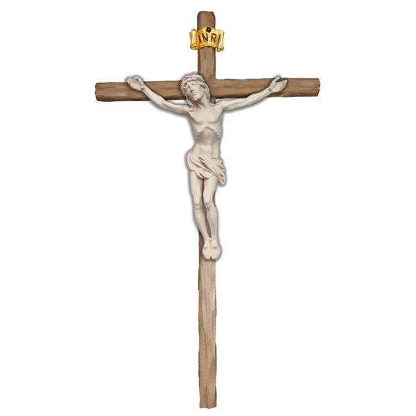Cristo spirante su croce dritta scolpita - naturale