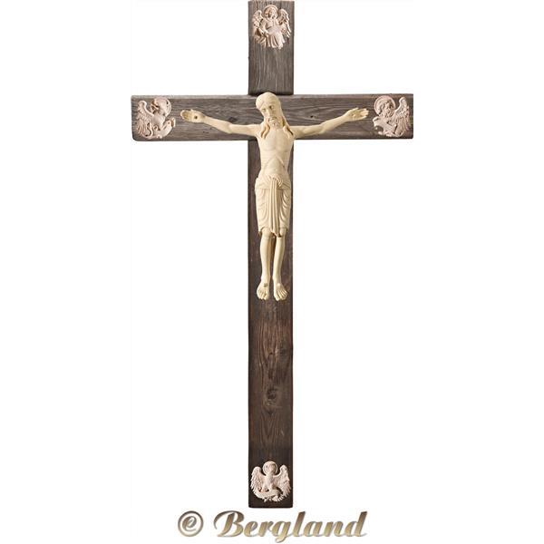 Cristo Romanico su croce "Legno vecchio" con Evangelisti - naturale