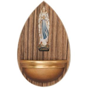 Aquasantiera in legno con Madonna di Lourdes