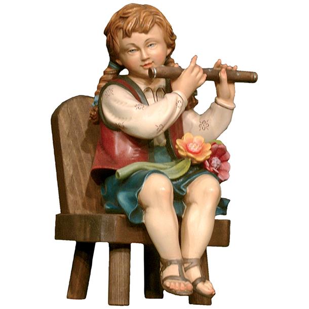 Ragazza che suona il flauto su sedia - colorato