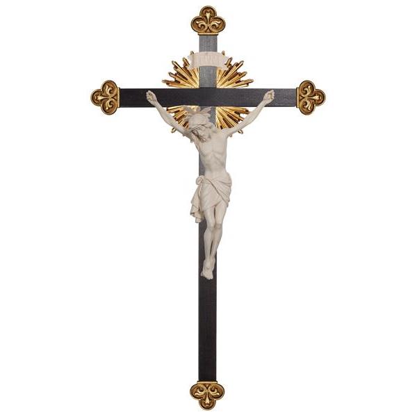 Cristo Siena con aureola -croce barocca con raggi - naturale