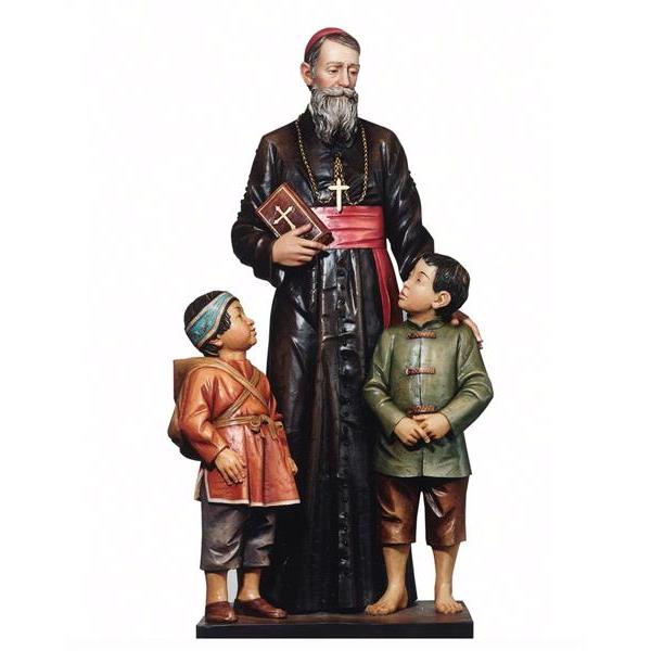 S.Louis Versiglia con 2 bambini - Fibra di Vetro Colorato