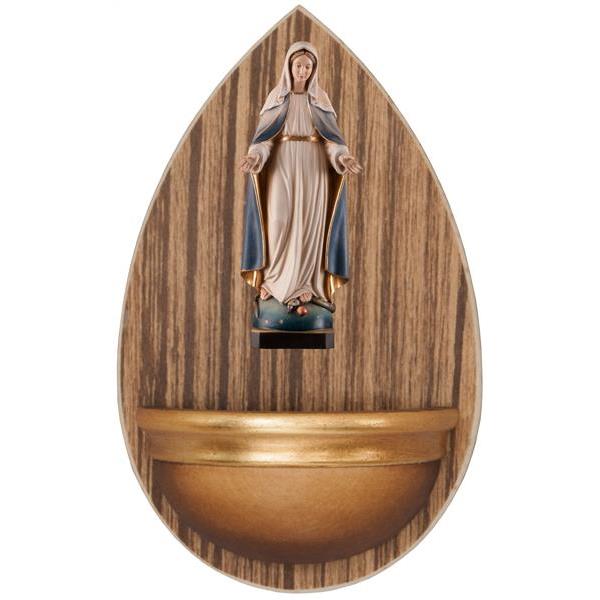 Aquasantiera in legno con Madonna Miracolosa - colorato