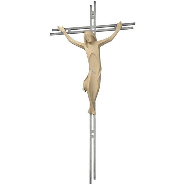 Gesù Cristo semplice su croce doppia d'acciaio - naturale