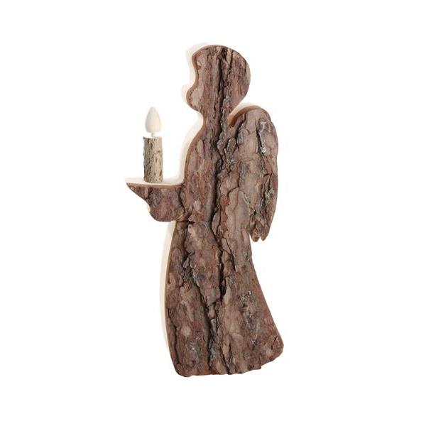 Angelo con candela in legno - naturale