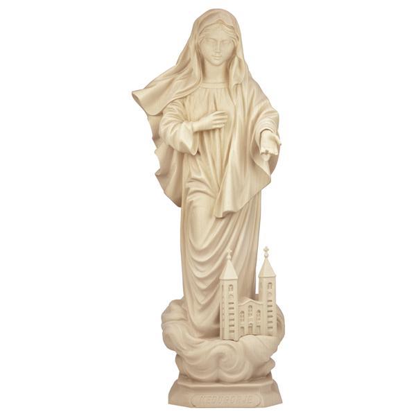 Madonna di Medjugorje con chiesa - Legno di tiglio scolpito - naturale