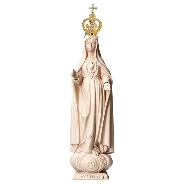 Sacro Cuore di Maria Fátima con corona metallo e cristalli - Legno di tiglio scolpito - naturale