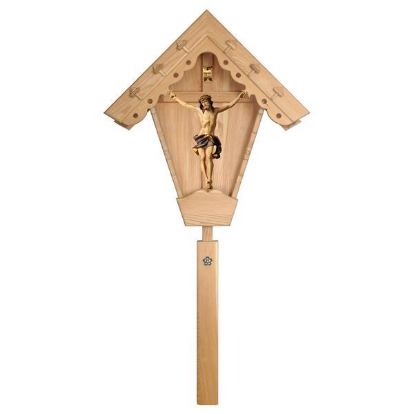 Crocifisso Nazareno - Croce da campo Larice - colorato