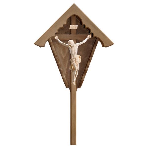 Crocifisso Barocco - Croce da campo Abete - naturale