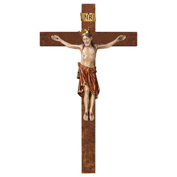 Crocifisso Romanico con corona - Croce diritta - Oro zecchino antico