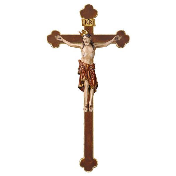 Crocifisso Romanico con corona - Croce Barocca - Oro zecchino antico