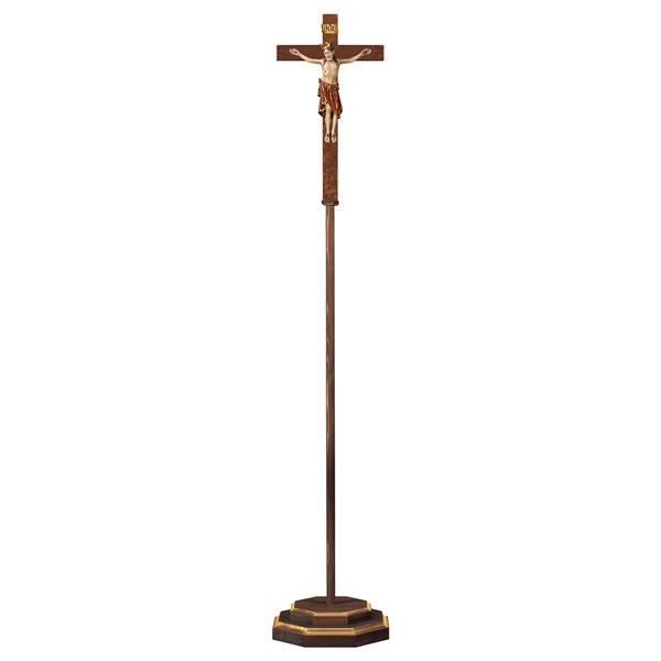 Croce astile croce diritta con Corpo Romanico con corona - Oro zecchino antico