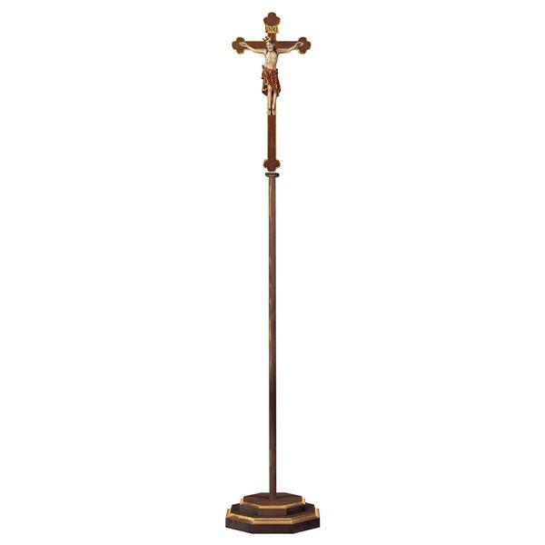 Croce astile Barocca con Corpo Romanico con corona - Oro zecchino antico