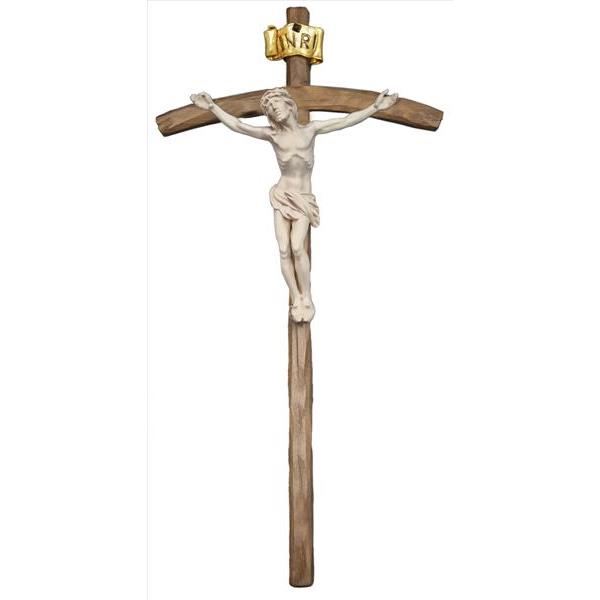 Cristo spirante su croce curva scolpita - naturale