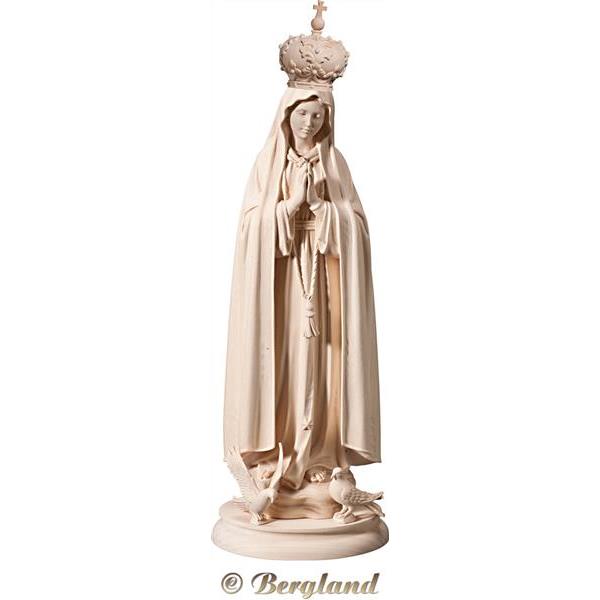 Madonna di Fatima con corona in legno e colombe - naturale