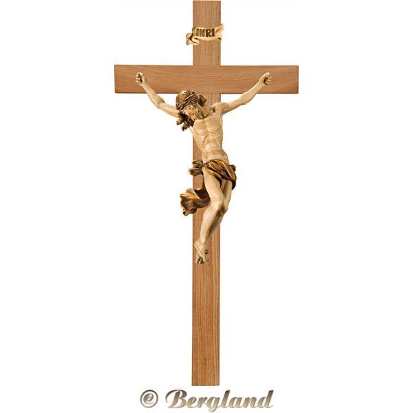 Cristo Barocco su croce in rovere semplice larga - brunito in più tinte