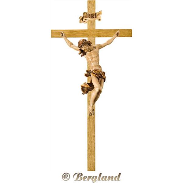 Cristo Barocco su croce in rovere - brunito in più tinte