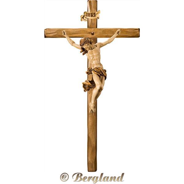 Cristo Barocco su croce dritta - brunito in più tinte