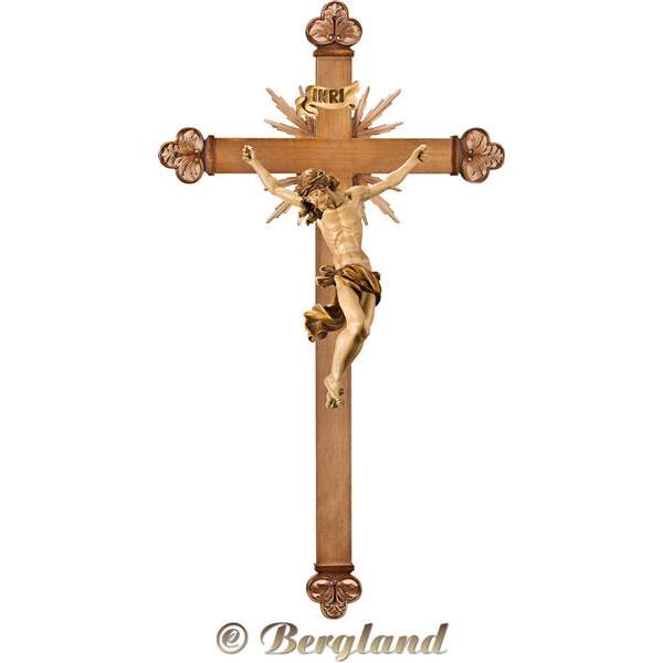 Cristo Barocco su croce barocca con raggi - brunito in più tinte
