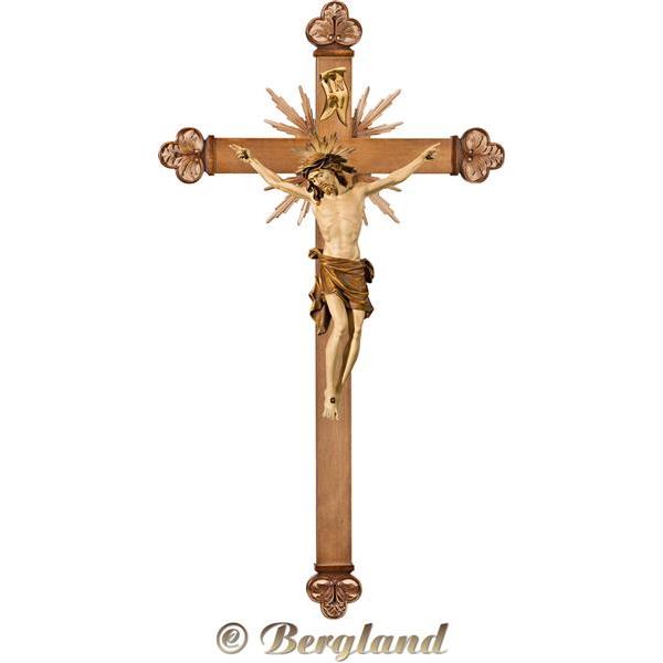 Cristo Pisa su croce barocca con raggi - brunito in più tinte